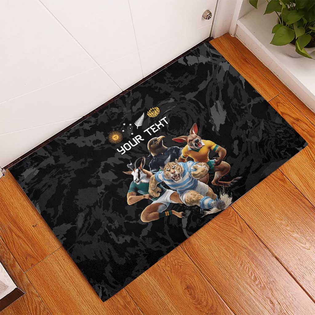 Custom Rugby Southern Hemisphere Rubber Doormat Argentina AUNZ South Africa Mascot Black - Polynesian Pride