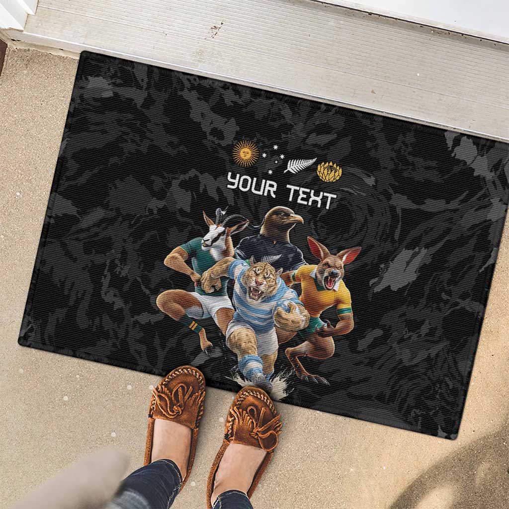 Custom Rugby Southern Hemisphere Rubber Doormat Argentina AUNZ South Africa Mascot Black - Polynesian Pride