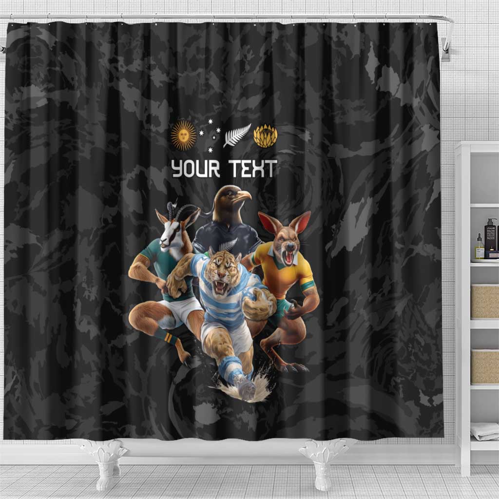 Custom Rugby Southern Hemisphere Shower Curtain Argentina AUNZ South Africa Mascot Black - Polynesian Pride