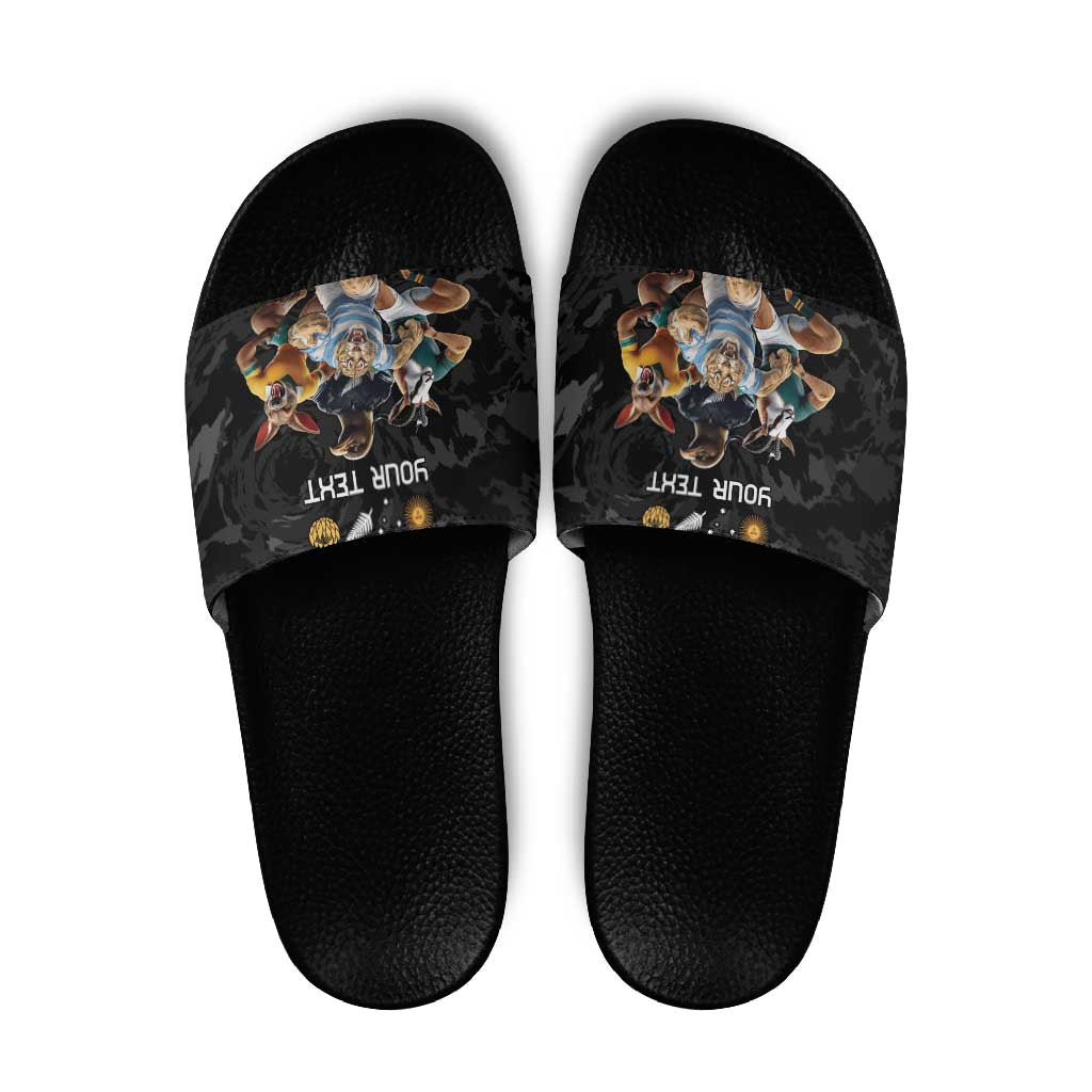 Custom Rugby Southern Hemisphere Slide Sandals Argentina AUNZ South Africa Mascot Black - Polynesian Pride
