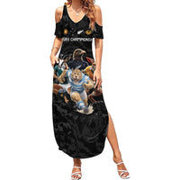 Custom Rugby Southern Hemisphere Summer Maxi Dress Argentina AUNZ South Africa Mascot Black - Polynesian Pride