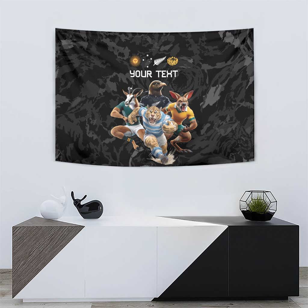 Custom Rugby Southern Hemisphere Tapestry Argentina AUNZ South Africa Mascot Black - Polynesian Pride