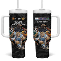 Custom Rugby Southern Hemisphere Tumbler With Handle Argentina AUNZ South Africa Mascot Black - Polynesian Pride
