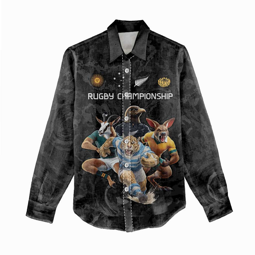 Custom Rugby Southern Hemisphere Women Casual Shirt Argentina AUNZ South Africa Mascot Black LT9 - Polynesian Pride