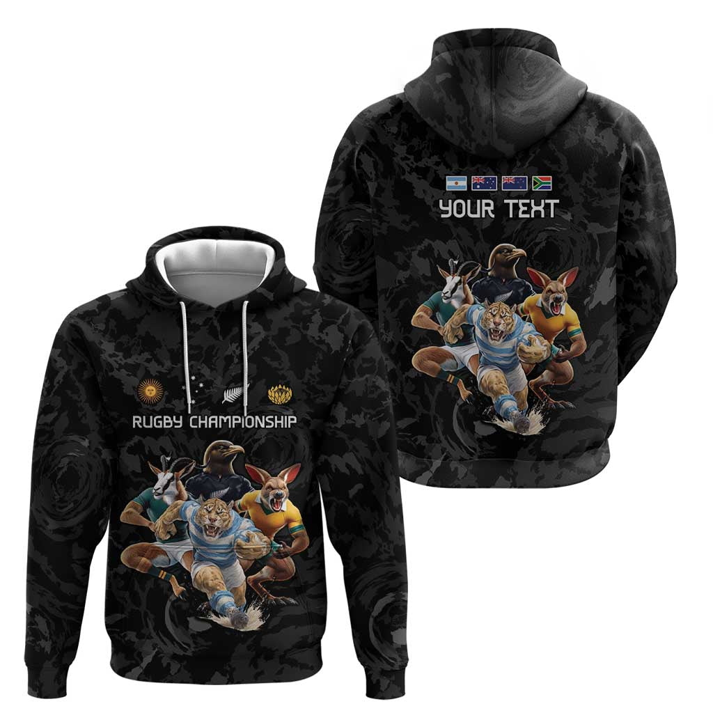Custom Rugby Southern Hemisphere Zip Hoodie Argentina AUNZ South Africa Mascot Black - Polynesian Pride