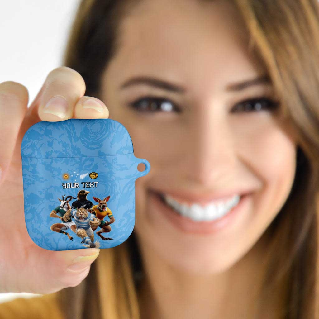Custom Rugby Southern Hemisphere AirPods Case Argentina AUNZ South Africa Mascot Blue - Polynesian Pride