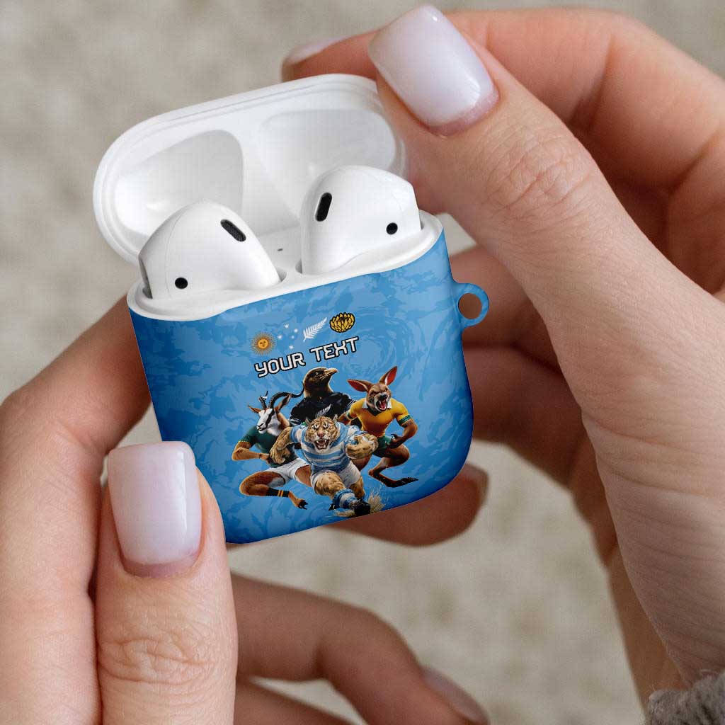 Custom Rugby Southern Hemisphere AirPods Case Argentina AUNZ South Africa Mascot Blue - Polynesian Pride