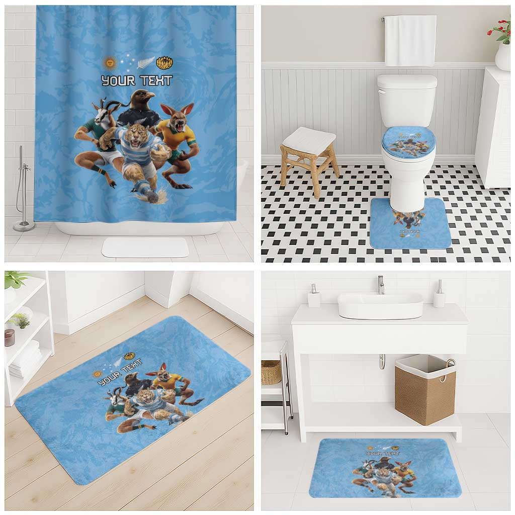 Custom Rugby Southern Hemisphere Bathroom Set Argentina AUNZ South Africa Mascot Blue - Polynesian Pride