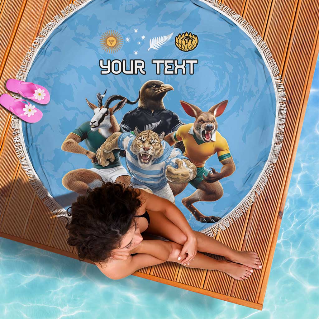 Custom Rugby Southern Hemisphere Beach Blanket Argentina AUNZ South Africa Mascot Blue - Polynesian Pride