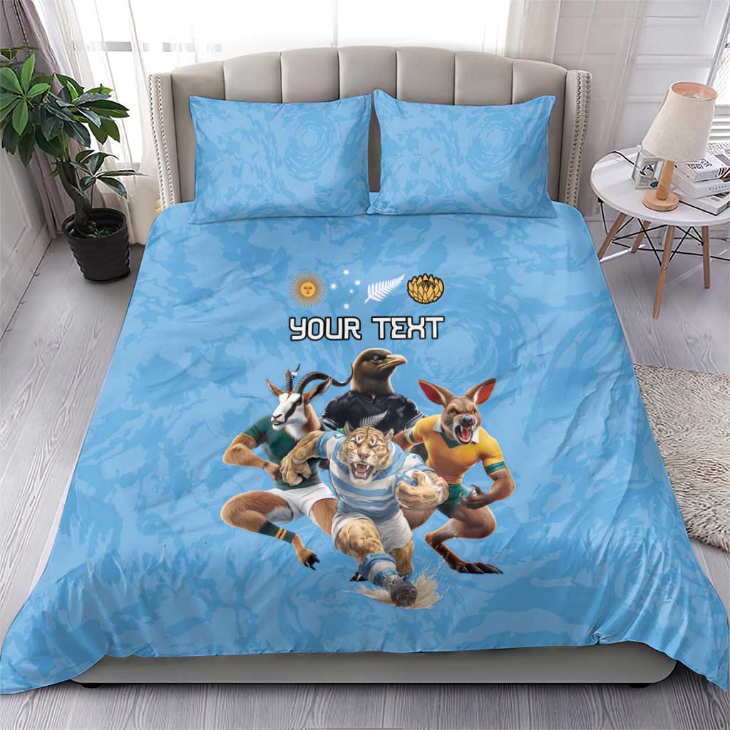 Custom Rugby Southern Hemisphere Bedding Set Argentina AUNZ South Africa Mascot Blue - Polynesian Pride