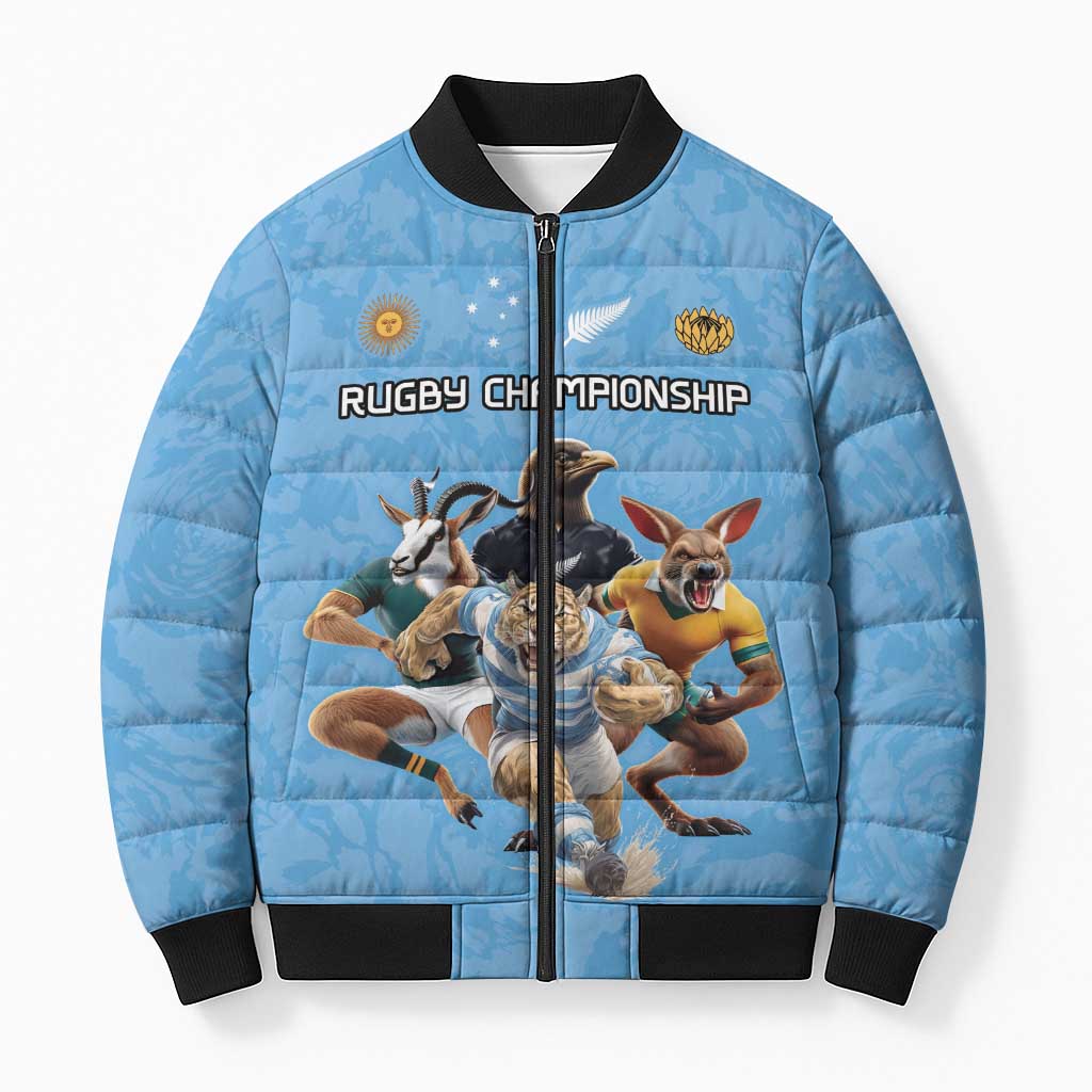 Custom Rugby Southern Hemisphere Bomber Puffer Jacket Argentina AUNZ South Africa Mascot Blue - Polynesian Pride