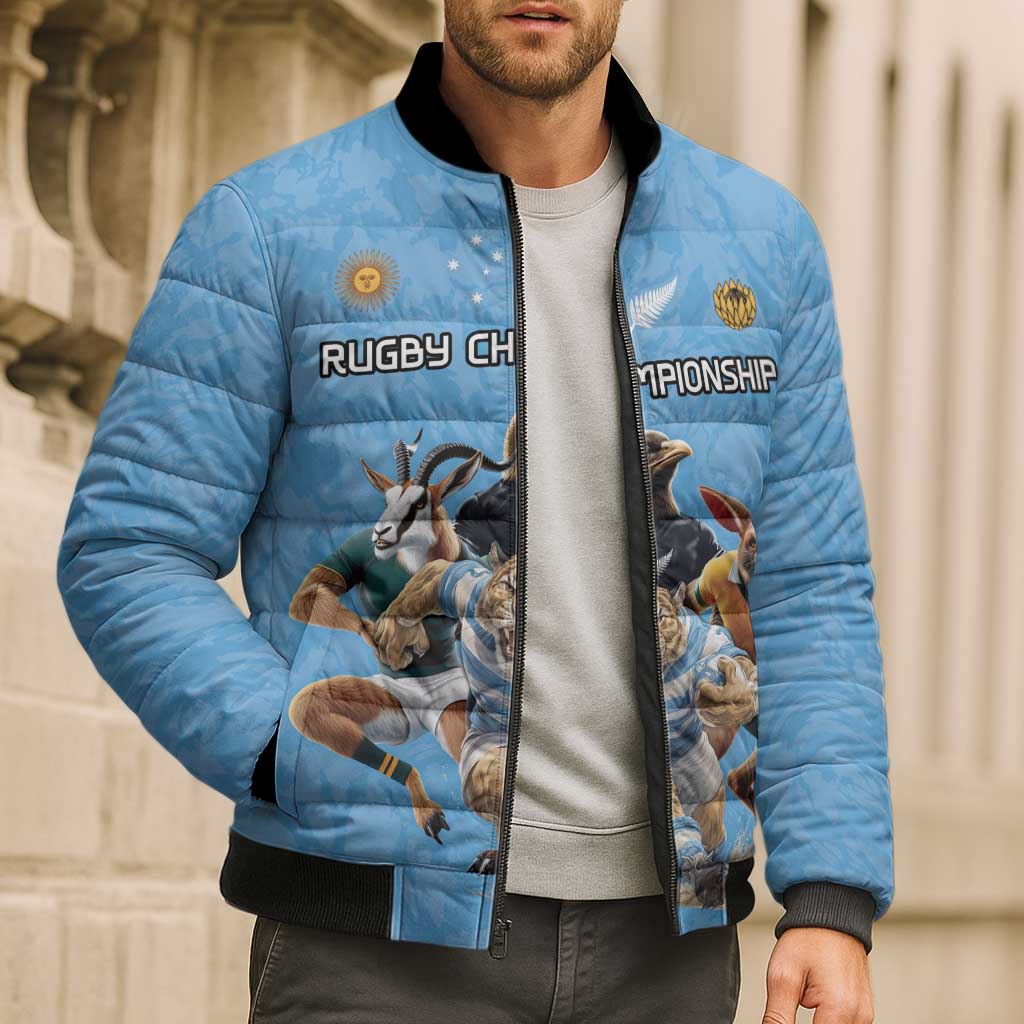 Custom Rugby Southern Hemisphere Bomber Puffer Jacket Argentina AUNZ South Africa Mascot Blue - Polynesian Pride