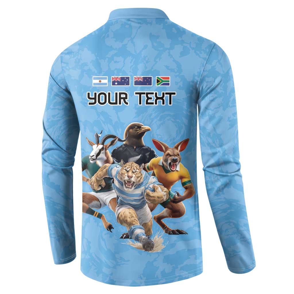 Custom Rugby Southern Hemisphere Button Sweatshirt Argentina AUNZ South Africa Mascot Blue LT9 - Polynesian Pride