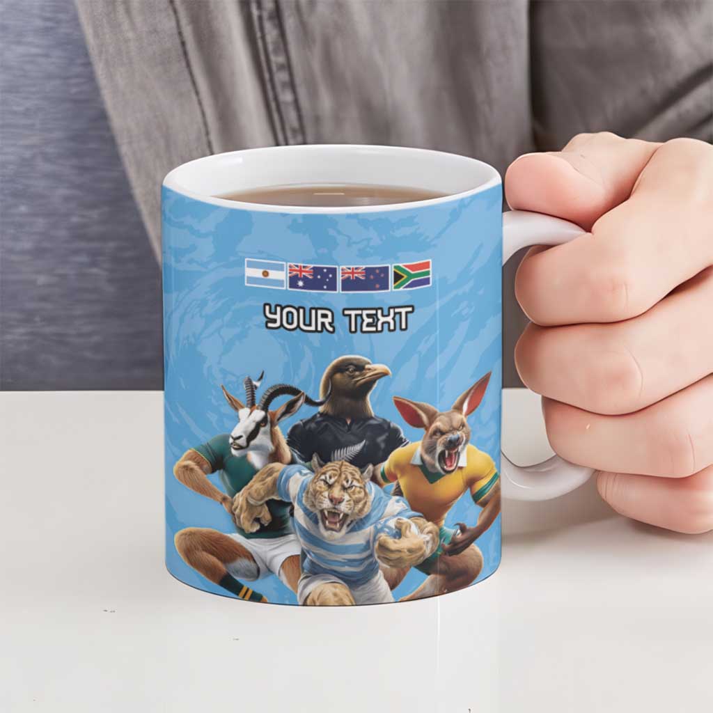 Custom Rugby Southern Hemisphere Ceramic Mug Argentina AUNZ South Africa Mascot Blue - Polynesian Pride