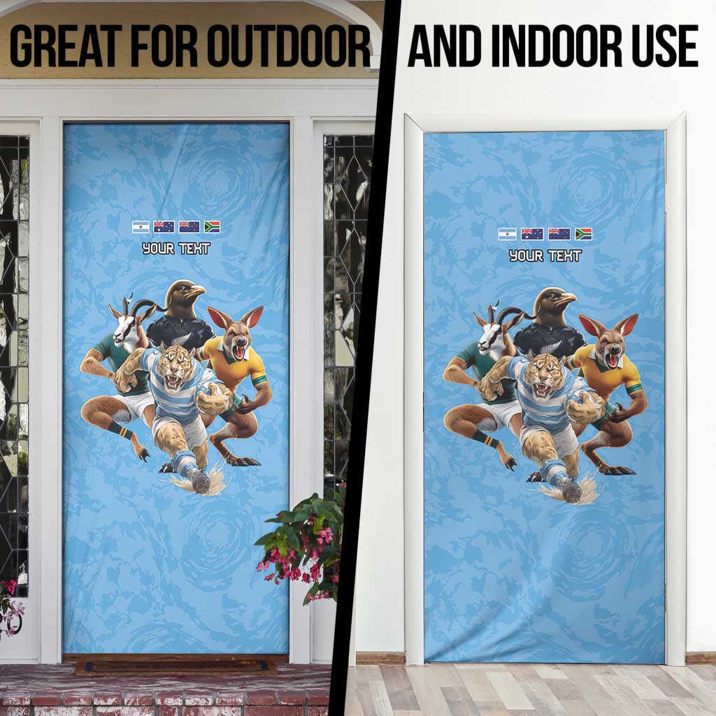 Custom Rugby Southern Hemisphere Door Cover Argentina AUNZ South Africa Mascot Blue - Polynesian Pride