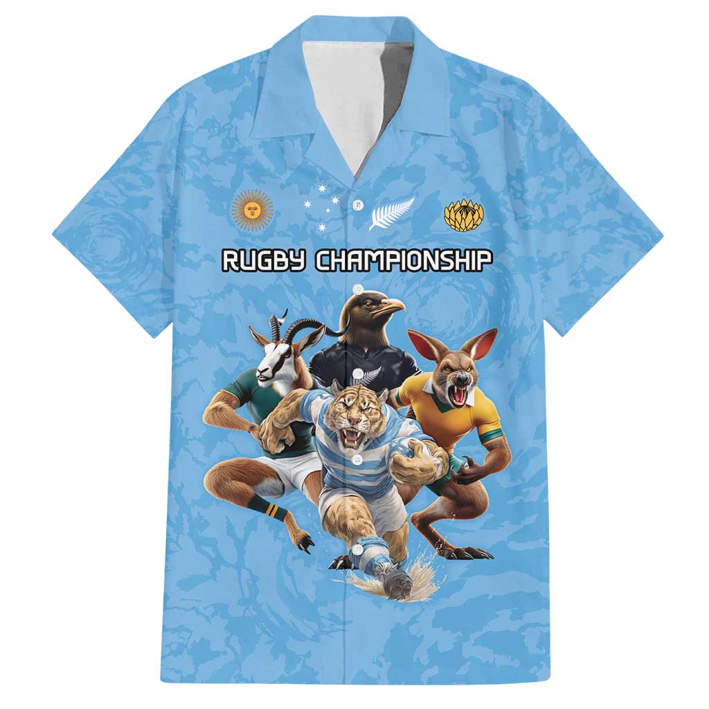 Custom Rugby Southern Hemisphere Family Matching Long Sleeve Bodycon Dress and Hawaiian Shirt Argentina AUNZ South Africa Mascot Blue - Polynesian Pride