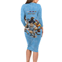 Custom Rugby Southern Hemisphere Family Matching Long Sleeve Bodycon Dress and Hawaiian Shirt Argentina AUNZ South Africa Mascot Blue - Polynesian Pride