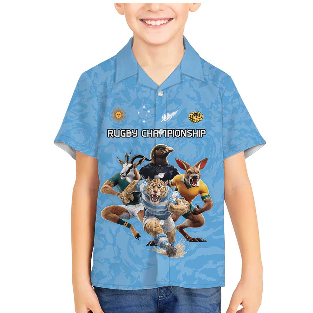 Custom Rugby Southern Hemisphere Family Matching Mermaid Dress and Hawaiian Shirt Argentina AUNZ South Africa Mascot Blue - Polynesian Pride