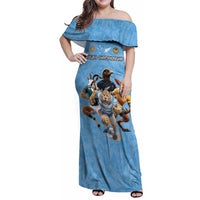 Custom Rugby Southern Hemisphere Family Matching Off Shoulder Maxi Dress and Hawaiian Shirt Argentina AUNZ South Africa Mascot Blue - Polynesian Pride