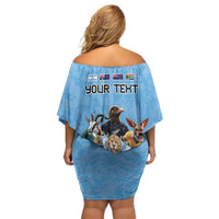 Custom Rugby Southern Hemisphere Family Matching Off Shoulder Short Dress and Hawaiian Shirt Argentina AUNZ South Africa Mascot Blue - Polynesian Pride