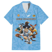 Custom Rugby Southern Hemisphere Family Matching Puletasi and Hawaiian Shirt Argentina AUNZ South Africa Mascot Blue LT9 Dad's Shirt - Short Sleeve Blue - Polynesian Pride