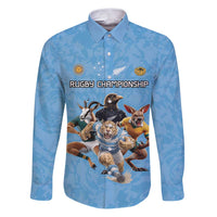 Custom Rugby Southern Hemisphere Family Matching Puletasi and Hawaiian Shirt Argentina AUNZ South Africa Mascot Blue LT9 Dad's Shirt - Long Sleeve Blue - Polynesian Pride
