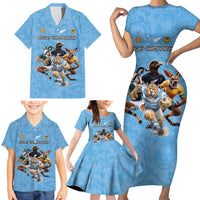 Custom Rugby Southern Hemisphere Family Matching Short Sleeve Bodycon Dress and Hawaiian Shirt Argentina AUNZ South Africa Mascot Blue - Polynesian Pride