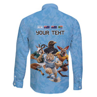 Custom Rugby Southern Hemisphere Family Matching Short Sleeve Bodycon Dress and Hawaiian Shirt Argentina AUNZ South Africa Mascot Blue - Polynesian Pride