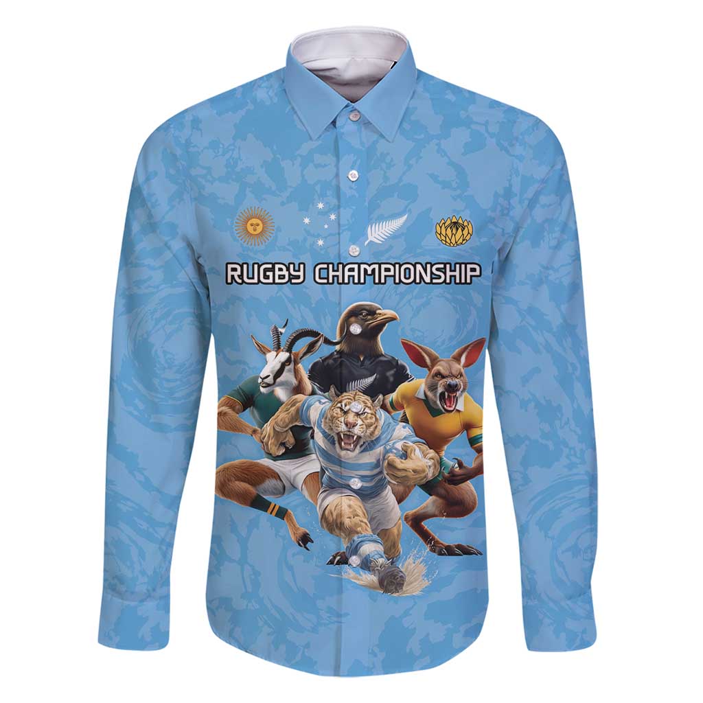 Custom Rugby Southern Hemisphere Family Matching Tank Maxi Dress and Hawaiian Shirt Argentina AUNZ South Africa Mascot Blue - Polynesian Pride