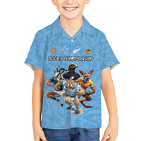 Custom Rugby Southern Hemisphere Family Matching Tank Maxi Dress and Hawaiian Shirt Argentina AUNZ South Africa Mascot Blue - Polynesian Pride