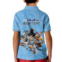 Custom Rugby Southern Hemisphere Kid Polo Shirt Argentina AUNZ South Africa Mascot Blue - Polynesian Pride