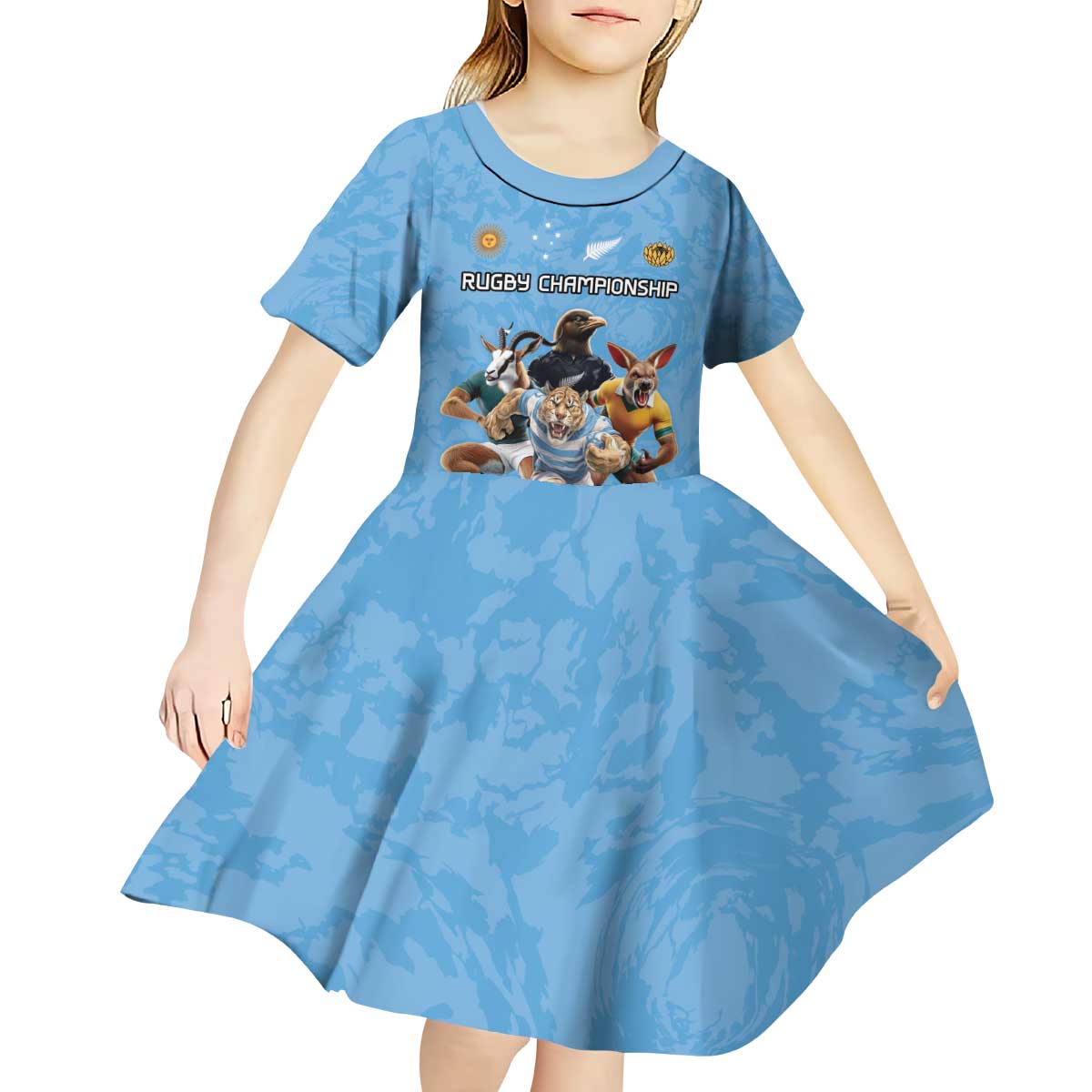 Custom Rugby Southern Hemisphere Kid Short Sleeve Dress Argentina AUNZ South Africa Mascot Blue - Polynesian Pride