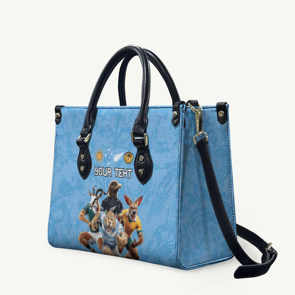 Custom Rugby Southern Hemisphere Leather Bag Argentina AUNZ South Africa Mascot Blue - Polynesian Pride
