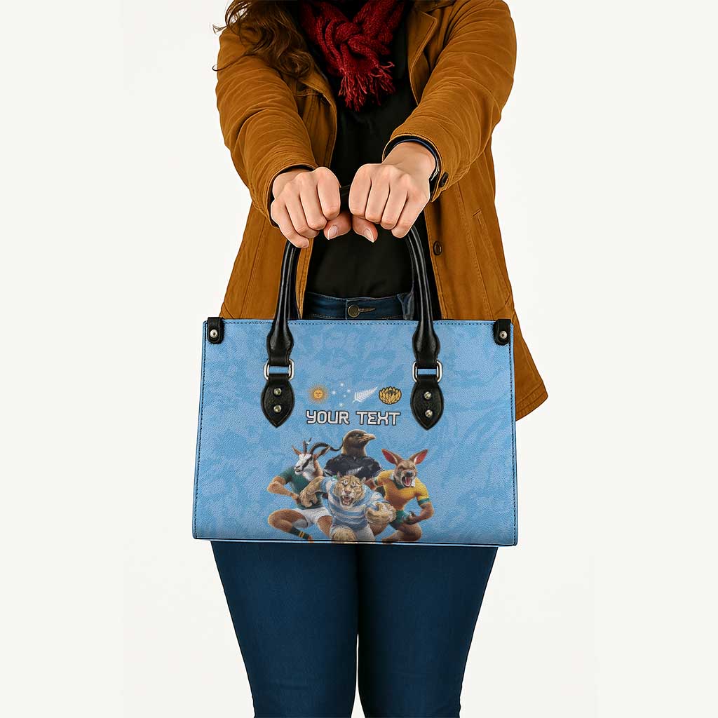 Custom Rugby Southern Hemisphere Leather Bag Argentina AUNZ South Africa Mascot Blue - Polynesian Pride