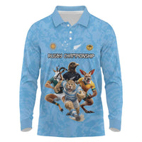 Custom Rugby Southern Hemisphere Long Sleeve Polo Shirt Argentina AUNZ South Africa Mascot Blue - Polynesian Pride