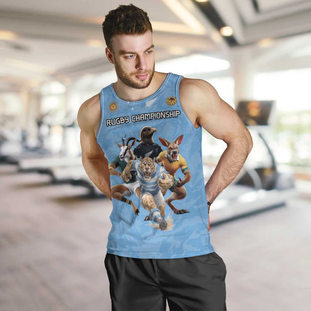 Custom Rugby Southern Hemisphere Men Tank Top Argentina AUNZ South Africa Mascot Blue - Polynesian Pride