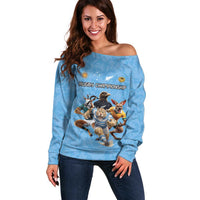 Custom Rugby Southern Hemisphere Off Shoulder Sweater Argentina AUNZ South Africa Mascot Blue - Polynesian Pride