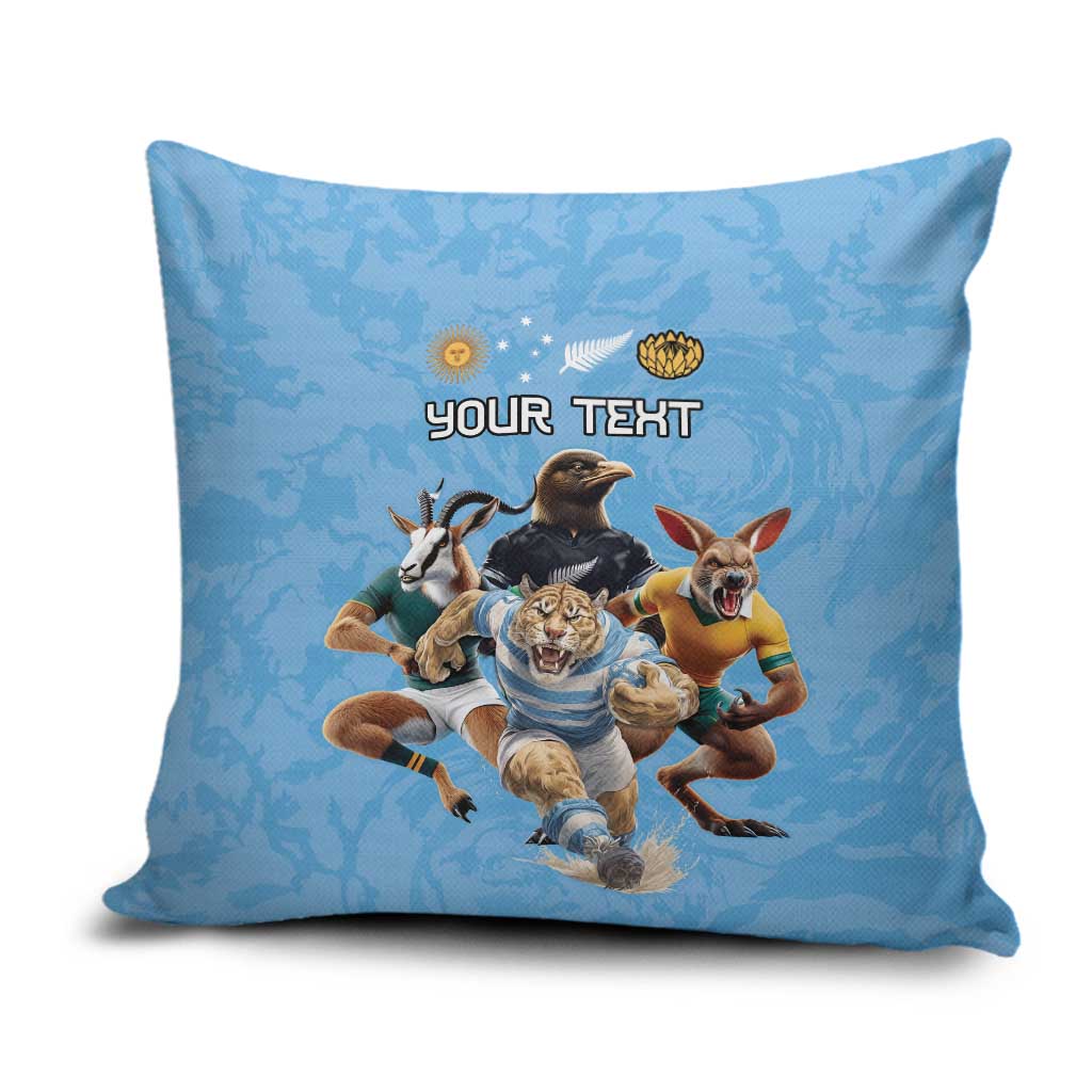 Custom Rugby Southern Hemisphere Pillow Cover Argentina AUNZ South Africa Mascot Blue - Polynesian Pride