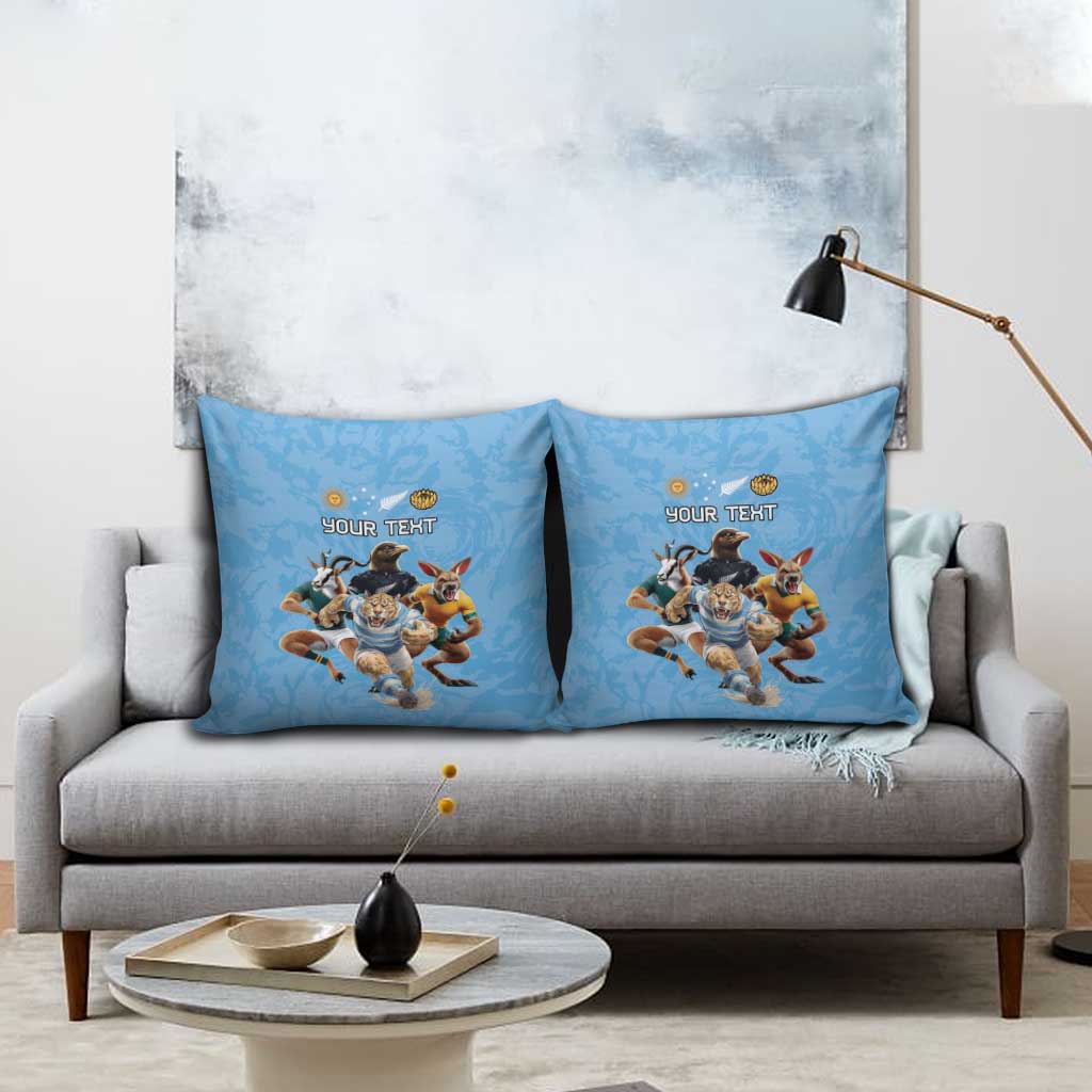 Custom Rugby Southern Hemisphere Pillow Cover Argentina AUNZ South Africa Mascot Blue - Polynesian Pride