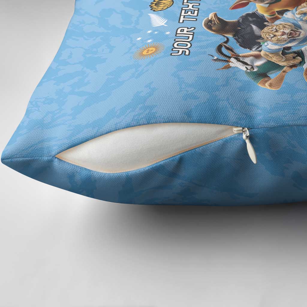 Custom Rugby Southern Hemisphere Pillow Cover Argentina AUNZ South Africa Mascot Blue - Polynesian Pride