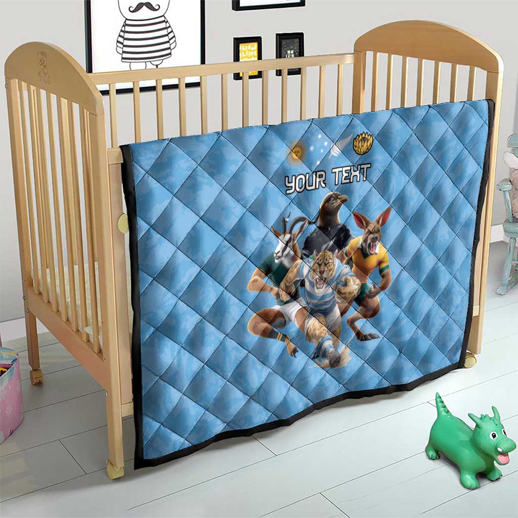 Custom Rugby Southern Hemisphere Quilt Argentina AUNZ South Africa Mascot Blue - Polynesian Pride