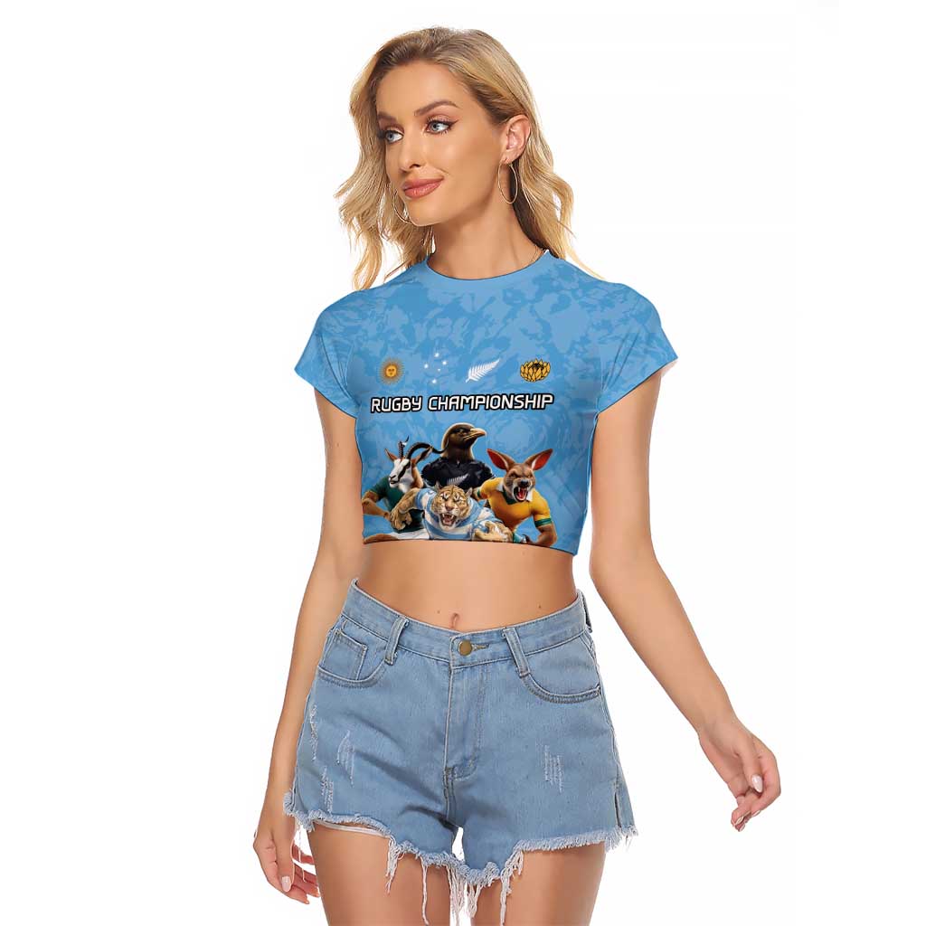 Custom Rugby Southern Hemisphere Raglan Cropped T Shirt Argentina AUNZ South Africa Mascot Blue - Polynesian Pride