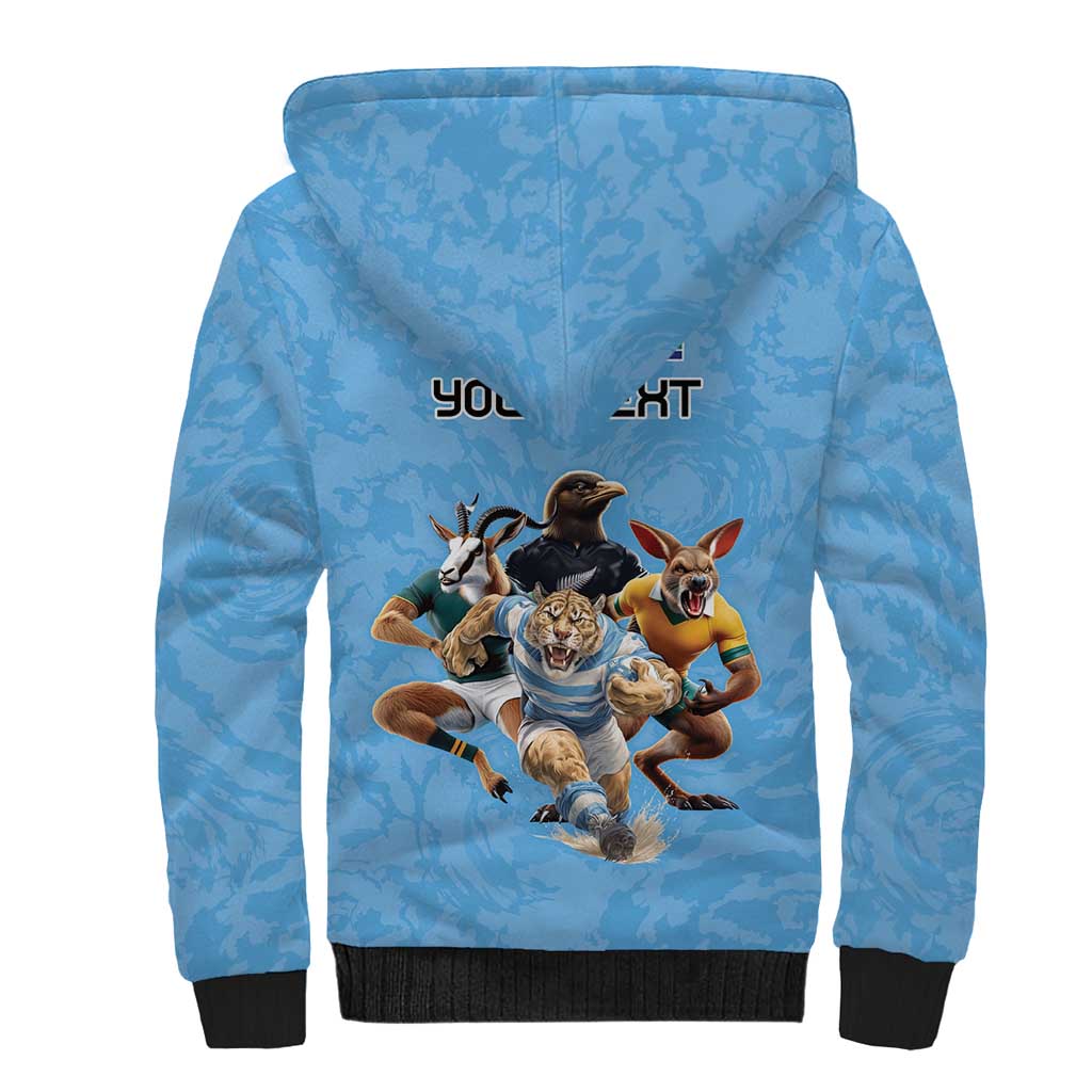 Custom Rugby Southern Hemisphere Sherpa Hoodie Argentina AUNZ South Africa Mascot Blue - Polynesian Pride