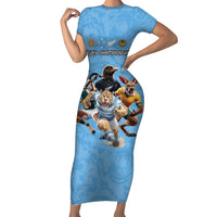Custom Rugby Southern Hemisphere Short Sleeve Bodycon Dress Argentina AUNZ South Africa Mascot Blue LT9 Long Dress Blue - Polynesian Pride