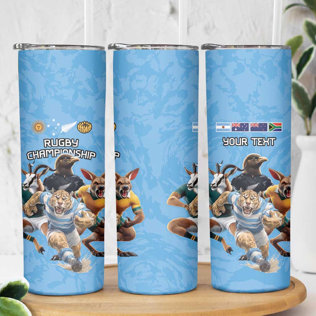 Custom Rugby Southern Hemisphere Skinny Tumbler Argentina AUNZ South Africa Mascot Blue - Polynesian Pride
