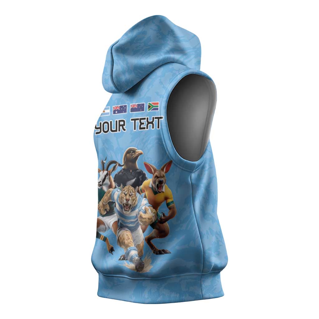 Custom Rugby Southern Hemisphere Sleeveless Hoodie Argentina AUNZ South Africa Mascot Blue - Polynesian Pride