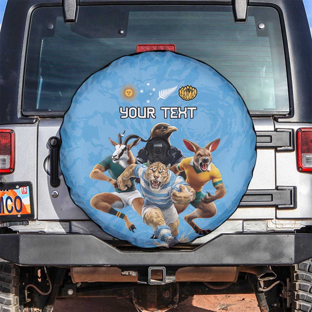 Custom Rugby Southern Hemisphere Spare Tire Cover Argentina AUNZ South Africa Mascot Blue - Polynesian Pride