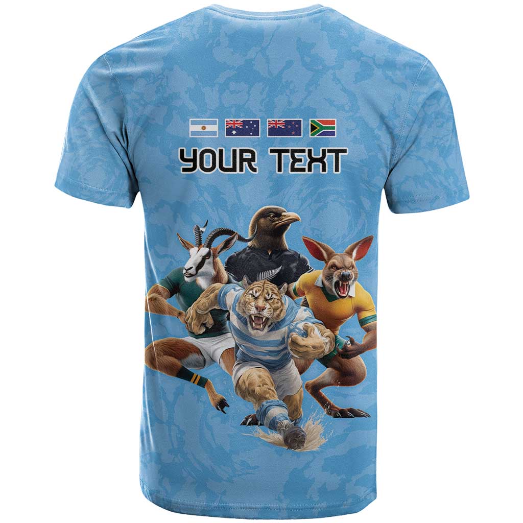 Custom Rugby Southern Hemisphere T Shirt Argentina AUNZ South Africa Mascot Blue - Polynesian Pride