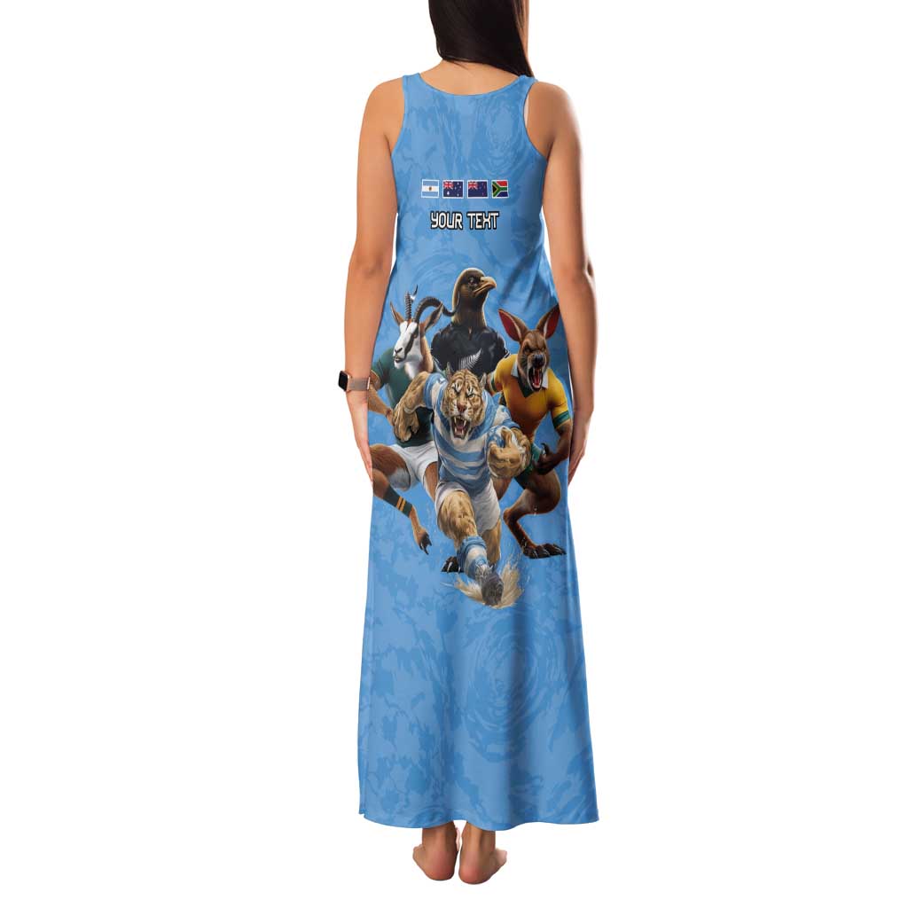 Custom Rugby Southern Hemisphere Tank Maxi Dress Argentina AUNZ South Africa Mascot Blue - Polynesian Pride