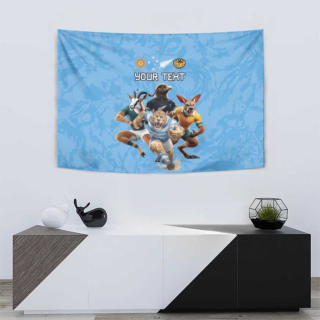 Custom Rugby Southern Hemisphere Tapestry Argentina AUNZ South Africa Mascot Blue - Polynesian Pride